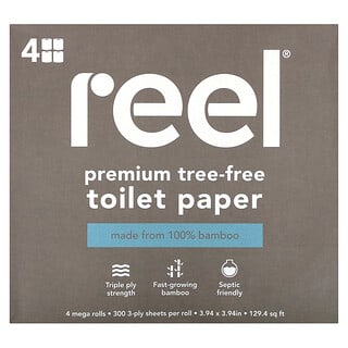 Reel, Papier hygiénique premium sans arbres, 4 méga rouleaux