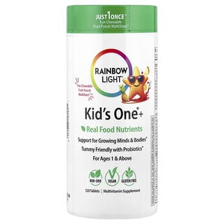 Rainbow Light, Kid's One®+ Tablet Kunyah, Usia 1 Tahun ke Atas, Fruit Punch, 120 Tablet