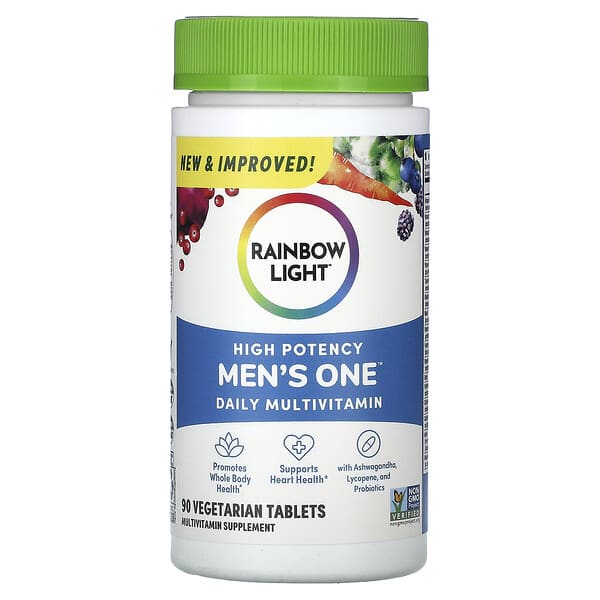 Rainbow Light, Men's One, Suplemento multivitamínico diario para hombres, Alta potencia, 90 comprimidos vegetales