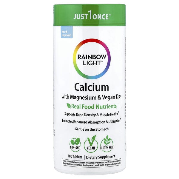 Rainbow Light Calcium with Magnesium & Vegan D3+, 180 Tablets