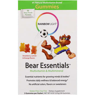 Rainbow Light, Gummy Bear Essentials、マルチビタミン  &マルチミネラル、イチゴ、オレンジ& レモン味、 30 パック、各グミ3個入り