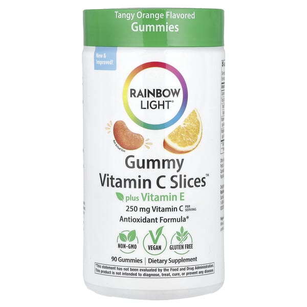 Rainbow Light, Gummy Vitamin C Slices™ 加維生素 E，濃郁橙味，90 粒軟糖