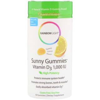 Rainbow Light, Vitamin D3 Sunny Gummies، الليمون اللذيذ، 1000 وحدة دولية، 50 وحدة صمغية