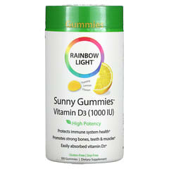 Rainbow Light, Витамин D3, солнечные жевательные таблетки с лимонным вкусом, 1,000 МЕ, 100 жевательных таблеток