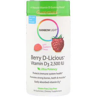 Rainbow Light, Berry D-Licious, vitamina D3, sabor a frambuesa, 2500 IU, 50 gomitas