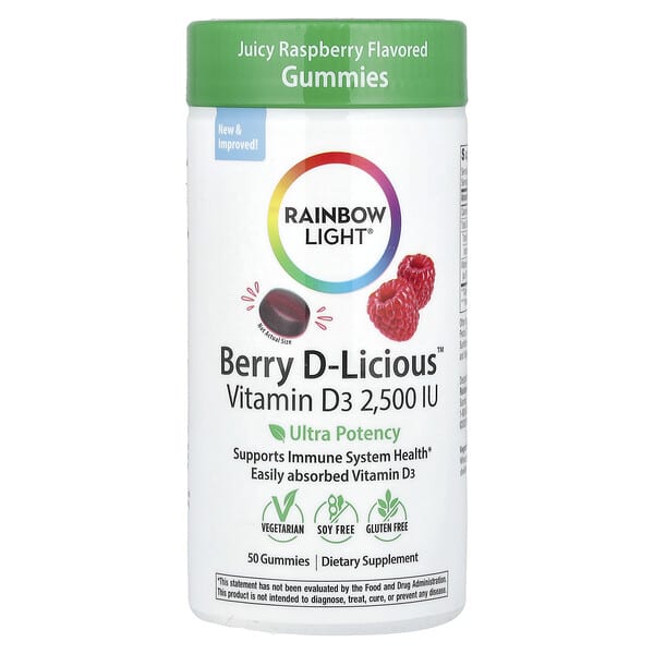 Berry D-Licious™, Vitamin D3, Juicy Raspberry, 62.5 mcg (2,500 IU), 50 Gummies