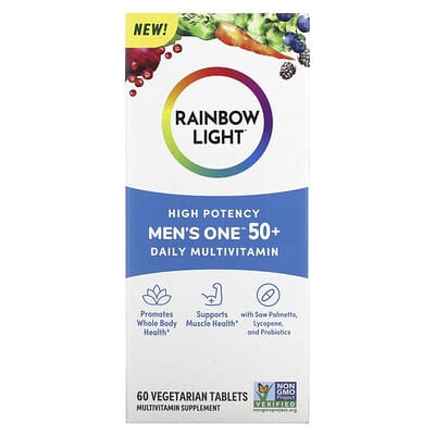 Rainbow Light, Men's One 50+ Daily Multivitamin, Extra Strength, 60 Vegan Tablets
