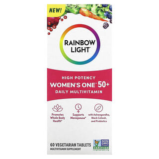 Rainbow Light, Women's One, Suplemento multivitamínico diario para mujeres de 50 años en adelante, Alta potencia, 60 comprimidos vegetales
