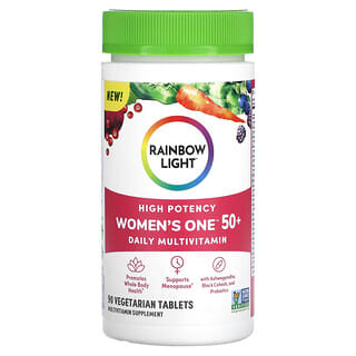 Rainbow Light, Women's One 50+ ผลิตภัณฑ์วิตามินรวมสำหรับทุกวัน ประสิทธิภาพสูง บรรจุเม็ดยามังสวิรัติ 90 เม็ด