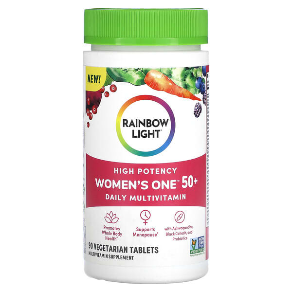 Rainbow Light‏, Women's One 50+‎, מולטי-ויטמין יומי, בעוצמה גבוהה, 90 טבליות צמחוניות