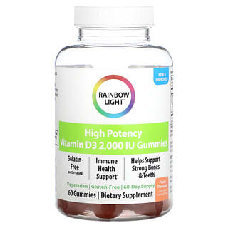 Rainbow Light‏, "ויטמין D3 בעל פוטנטיות גבוהה, אפרסק, 2,000 יחב""ל, 60 סוכריות גומי."