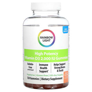 Rainbow Light, Высокоэффективный витамин D3, персик, 2000 МЕ, 120 жевательных таблеток