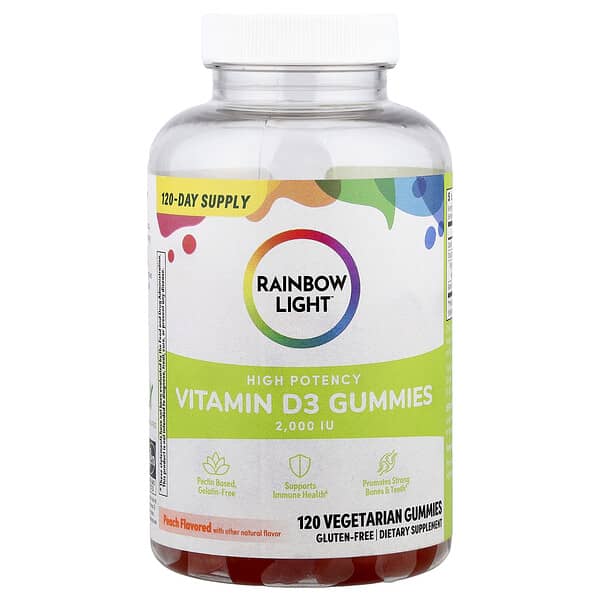 Vitamin D3 Gummies, High Potency, Peach, 2000 IU, 120 Vegetarian Gummies
