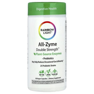 Rainbow Light, All-Zyme Double Strength™, Plant-Sourced Enzymes + Probiotics, 90 Vegan Capsules