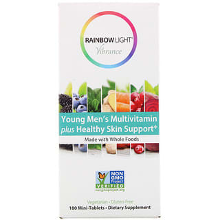 Rainbow Light, バイブランス、ヤングメンマルチビタミン＋ヘルシースキンサポート、ミニタブレット180粒
