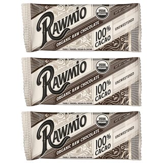 Rawmio, Organic Raw Chocolate Bar, Unsweetened, 100% Cacao, 3 Bars, 1.1 oz (30 g) Each