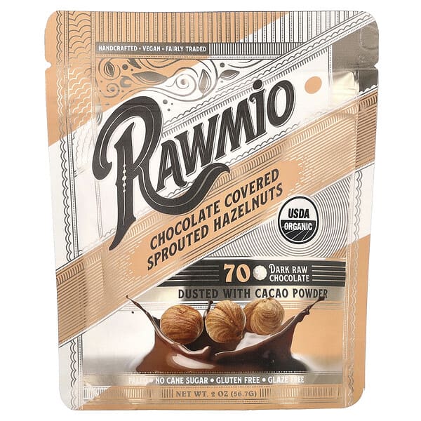 Rawmio, Chocolate Covered Sprouted Hazelnuts, 2 oz (56.7 g)