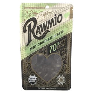 Rawmio, Cuori di cioccolato alla menta, 70% di cacao crudo, 56,7 g