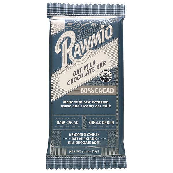 Rawmio, Barra de chocolate con leche y avena, 50% de cacao`` 50 g (1,76 oz)