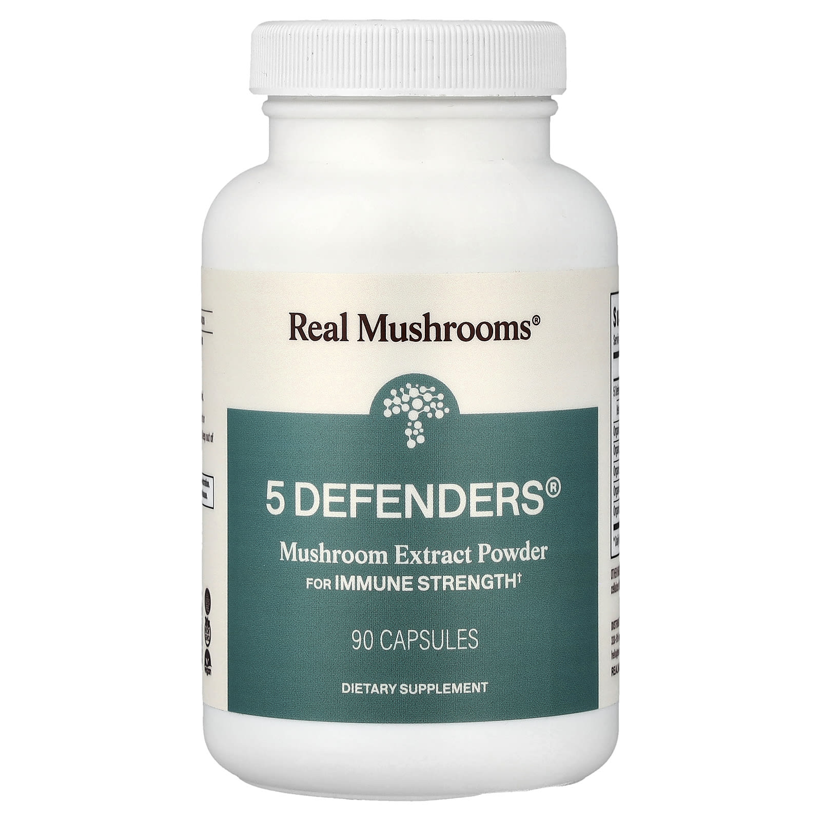 Real Mushrooms, 5 Defenders®, порошок с экстрактом грибов, 90 капсул