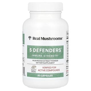 Real Mushrooms, 5 Defenders®, порошок с экстрактом грибов, 90 капсул