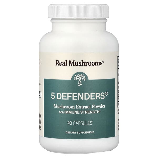 Real Mushrooms, 5 Defenders®, 버섯 추출물 분말, 캡슐 90정
