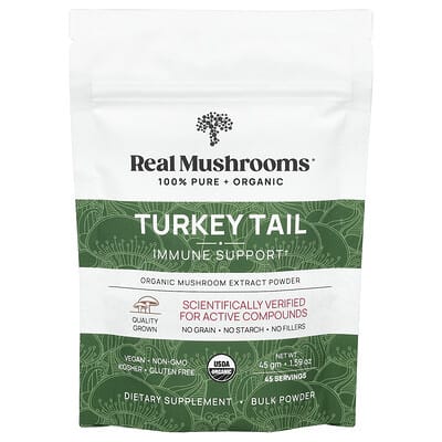 Real Mushrooms, Turkey Tail, Organic Mushroom Extract Powder, 1.59 oz (45 gm)
