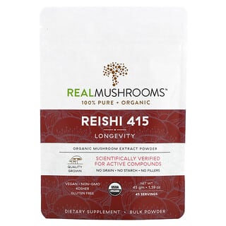 Real Mushrooms, Reishi 415, Extrato de Cogumelo Orgânico em Pó, 45 g (1,59 oz)