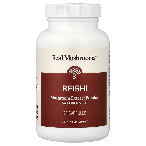 Real Mushrooms, 영지버섯, 버섯 추출물 분말, 캡슐 90정(캡슐 1정당 500mg)