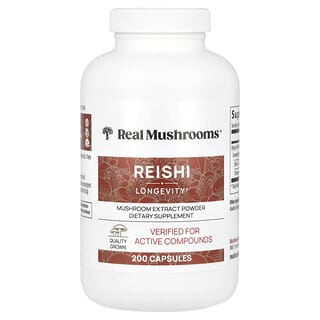Real Mushrooms, Reishi, Extrait de champignon en poudre, 200 capsules