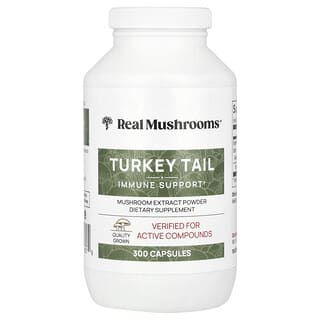 Real Mushrooms, Turkey Tail, Schmetterlings-Tramete, Pilzextraktpulver, 300 Kapseln