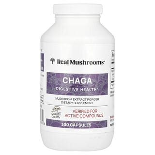 Real Mushrooms, Чага, экстракт грибов в порошке, 300 капсул