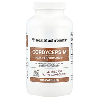 Real Mushrooms, Cordyceps-M, порошок із екстракту гриба, 300 капсул