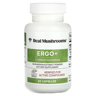 Real Mushrooms, ERGO + L-Ergothioneine, 60 Cápsulas