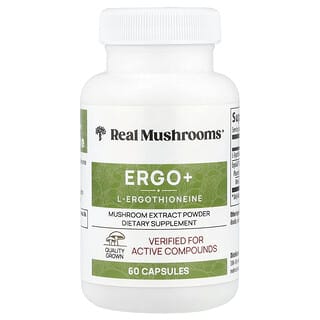 Real Mushrooms, ERGO + L-Ergothioneine, 60 Cápsulas