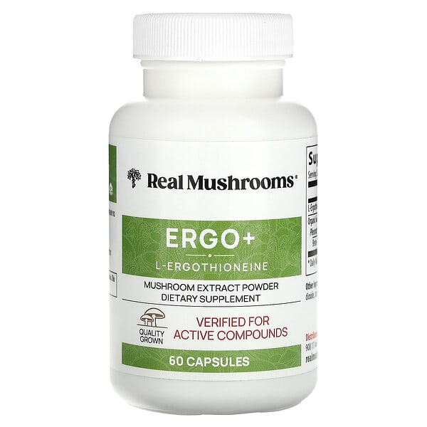 Real Mushrooms, ERGO + 麥角硫因，60 粒膠囊