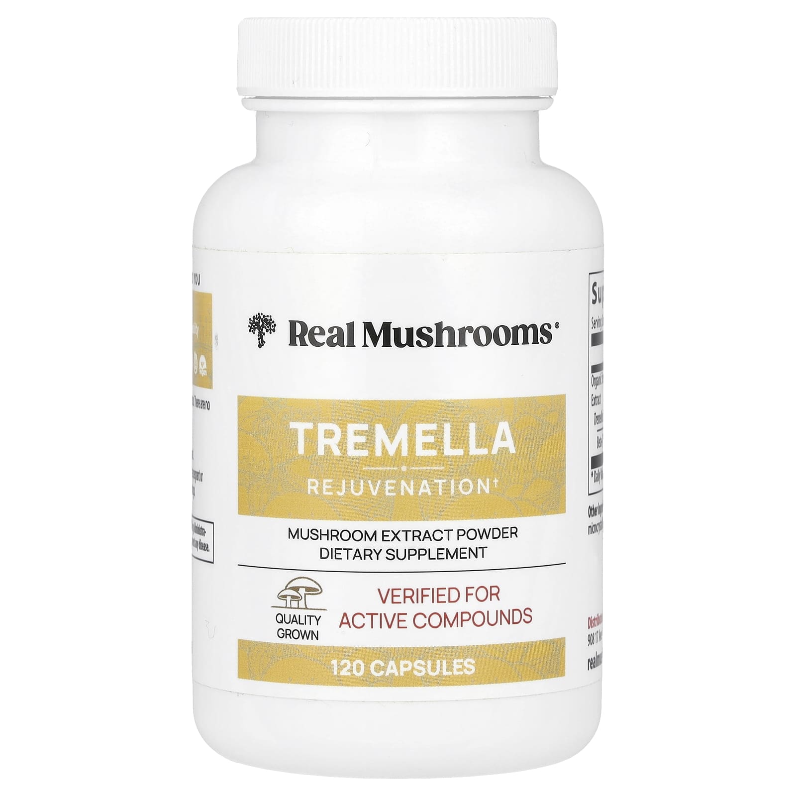 Real Mushrooms, Tremella, порошок экстракта грибов, 120 капсул