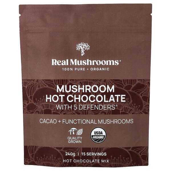 Real Mushrooms, 버섯 핫 초콜릿, 5 Defenders® 함유, 240g