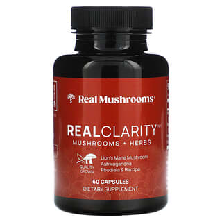 Real Mushrooms, RealClarity, 버섯 + 허브, 캡슐 60정