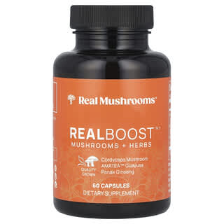 Real Mushrooms, Realboost, Hongos y hierbas`` 60 cápsulas