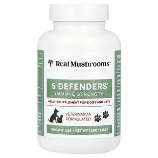 Real Mushrooms, 5 Defenders, per cani e gatti, 90 capsule