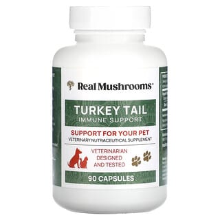 Real Mushrooms‏, Turkey Tail, תמיכה עבור חיית המחמד שלכם, 90 כמוסות