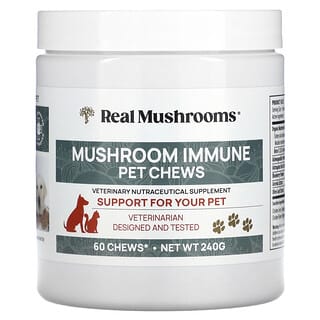 Real Mushrooms, Masticables inmunes a hongos para mascotas, Refuerzo para su mascota`` 60 masticables, (240 g)