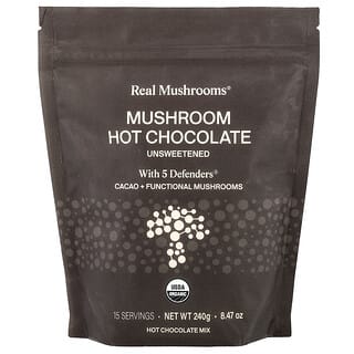 Real Mushrooms, Chocolate caliente con hongos y 5 Defenders®, Sin endulzar, 240 g (8,47 oz)