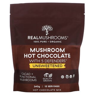 Real Mushrooms, Chocolat chaud aux champignons et aux 5 protecteurs, non sucré, 240 g