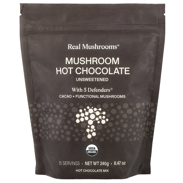 Real Mushrooms, 버섯 핫 초콜릿, 5 Defenders® 함유, 무가당, 240g(8.47oz)