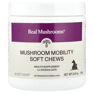 Real Mushrooms, Mushroom Mobility, м’які жувальні таблетки, для собак і котів, 60 м’яких жувальних таблеток, 240 г (8,47 унції)