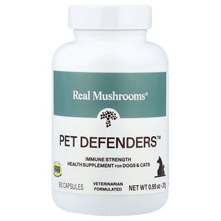 Real Mushrooms, Pet Defenders™, Suplemento Saudável para Força Imunológica, Para Cães e Gatos, 90 Cápsulas