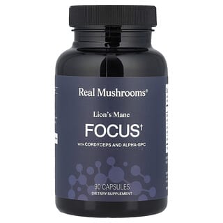 Real Mushrooms, Focus, Lions Mane with Cordyceps and Alpha-GPC, 90 Capsules