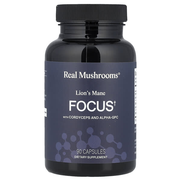 Real Mushrooms, Focus, Lions Mane with Cordyceps and Alpha-GPC, 90 Capsules